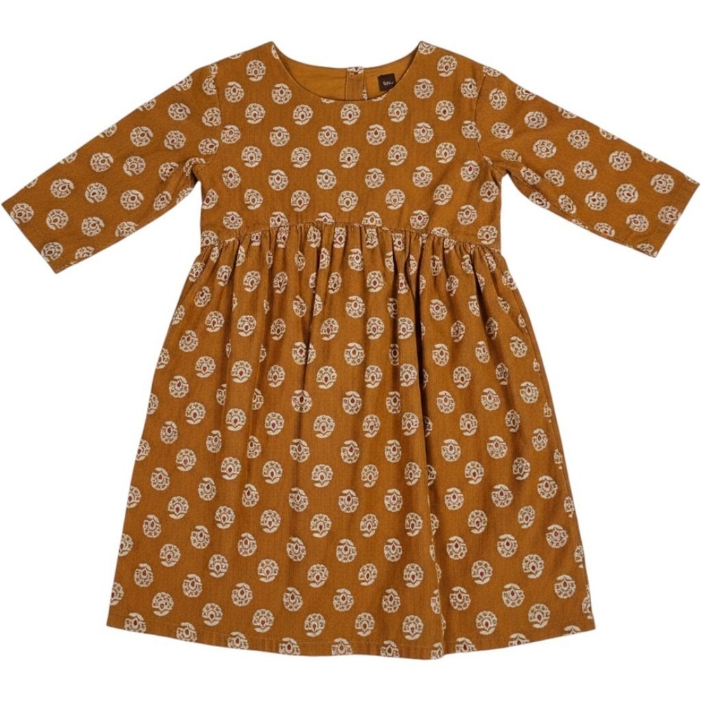 Tea Collection Girls Mustard Yellow Corduroy‎ Floral Medallion Dress 10 Autumn